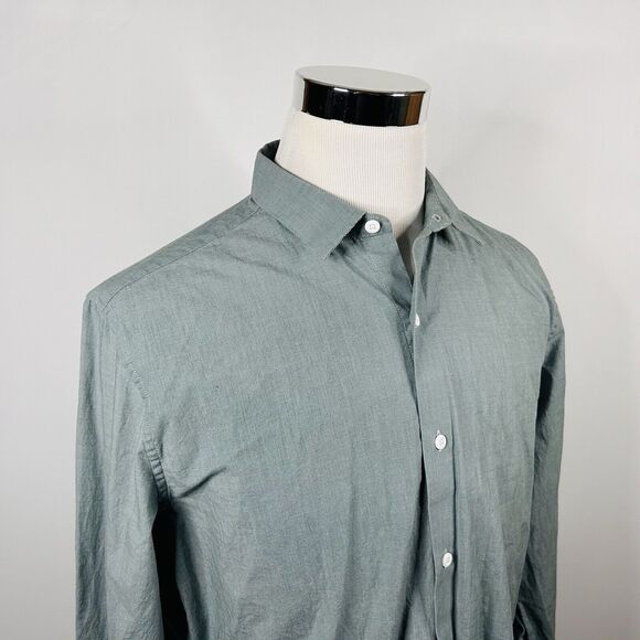 A Frame Large Casual Button Front Shirt Pale Green Cotton Stretch Regular Fit - Picture 1 of 5